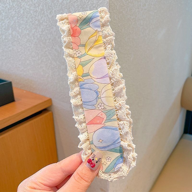 Otoño e invierno Sen correa de cabello de punto de acabado de cabello de atmósfera velcro estilo coreano pastílico flores trenzadas correa de cabello para mujeres