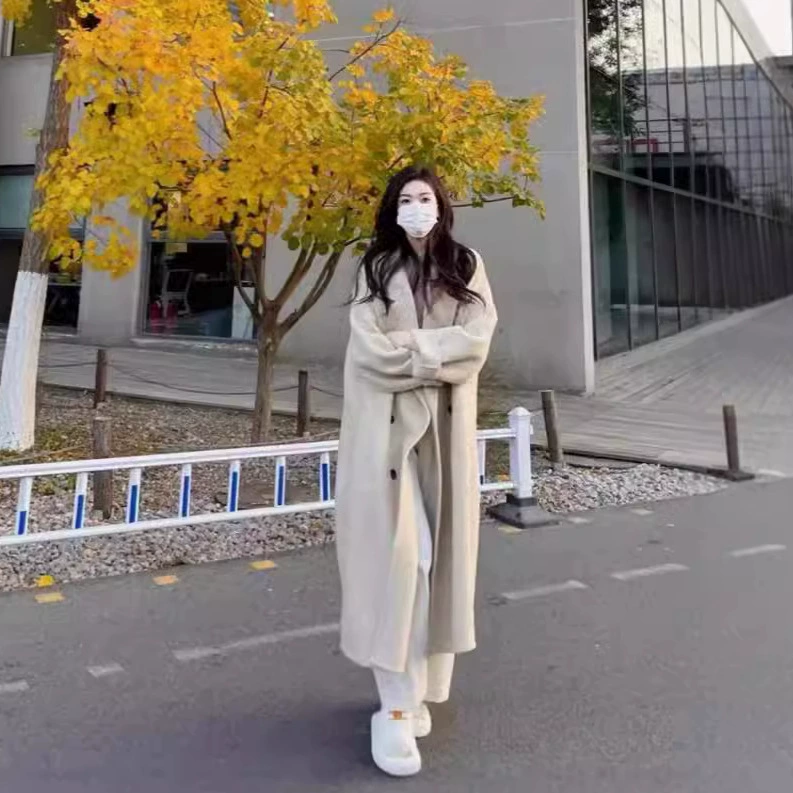 Двусторонняя кашемировая верхняя одежда цвета меланж для женщин, зима 2025, стиль Хепберн, утолщенная высококачественная шерстяная верхняя одежда