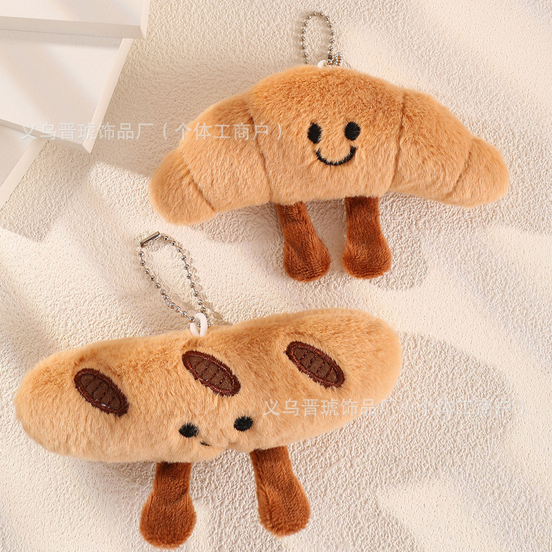 Cute French Baguette Plush Bread Strip Doll Pendant Croissant Baguette Doll Keychain School Bag Pendant