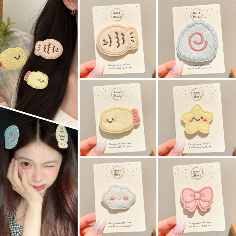 Super cute and popular little fish and shrimp snack themed hook-and-loop hair clips, soft and adorable with high aesthetic value, perfect for bangs and stray hairs