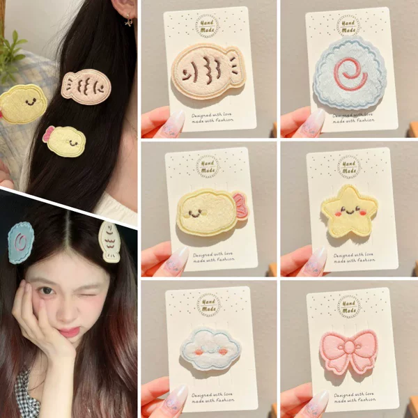 Super cute and popular little fish and shrimp snack themed hook-and-loop hair clips, soft and adorable with high aesthetic value, perfect for bangs and stray hairs