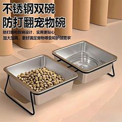 極厚のステンレス製ペットフードボウル、滑り止め、噛みつき防止、猫ボウル、犬ボウル、分離されたフードとウォーターボウル、ネックプロテクター、高架スタンド