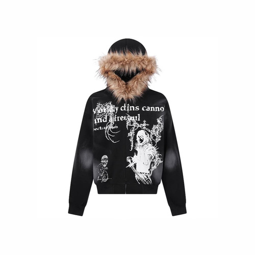 Vintage American Retro distressed hooded plush design sweatshirt for men and women, street fashion faux fur hooded sweatshirt, European and American style.