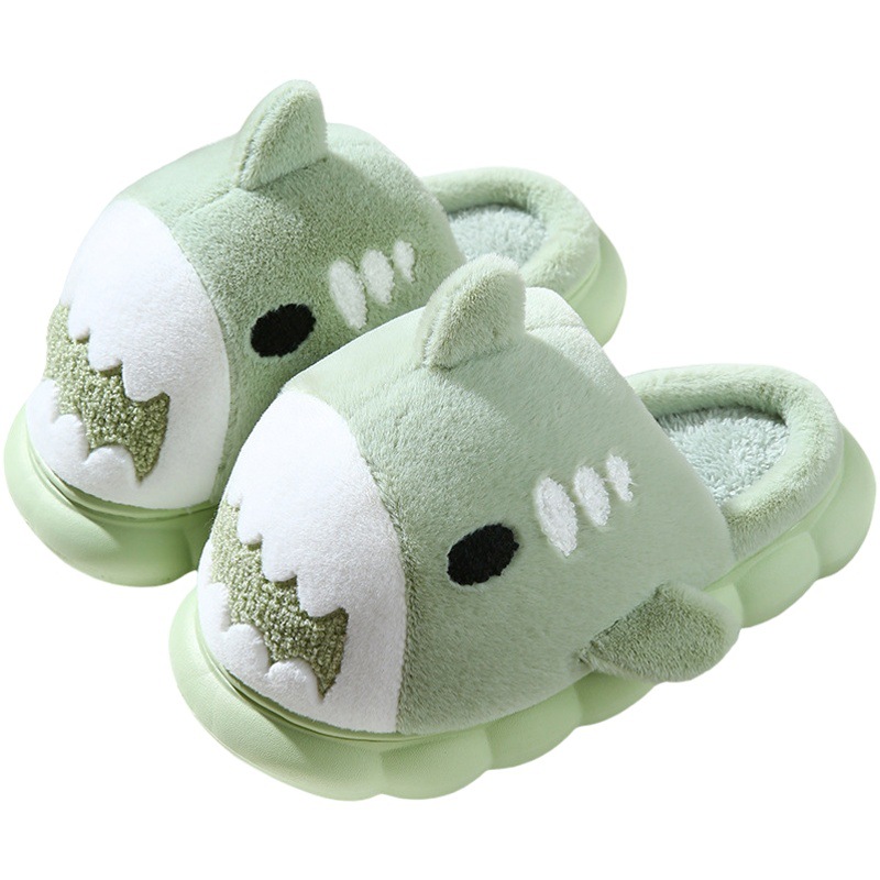 Invierno zapatillas de algodón de tiburón grueso, zapatillas de algodón para padres e hijos, zapatillas de algodón para el hogar, peluche antideslizante para el interior, zapatillas de algodón cálidas para parejas