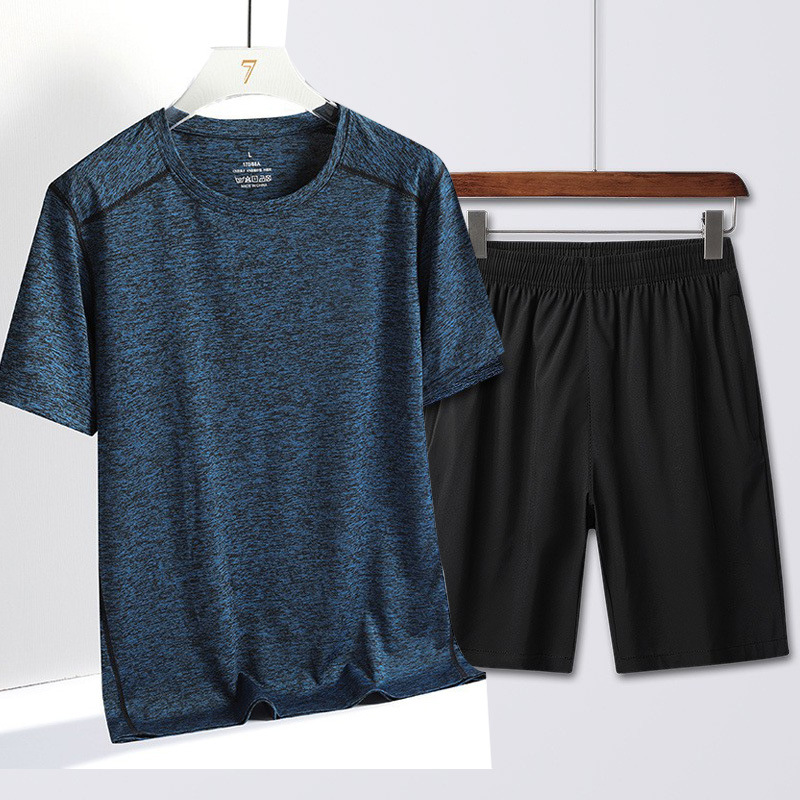 Verano nuevo hombre rápido secado juego deportivo fitness ropa de carrera de dos piezas juego transpirable mangas cortas camiseta pantalones cortos grandes image 1