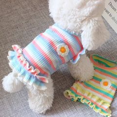 ペットの犬の猫の服の王女の小型犬の博美は熊のテディのベストのスカートの夏の虹のストライプより薄いです。