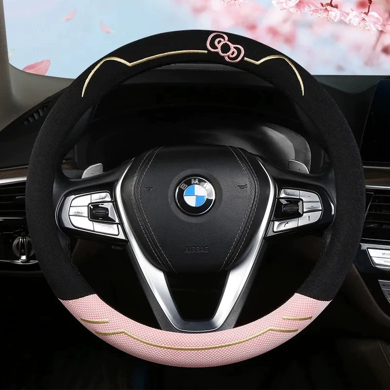 Чехол на руль автомобиля с мультяшным рисунком, дышащий, из ледяного шелка, нескользящий, впитывающий пот, подходит для всех сезонов, летний чехол для девушек, дышащий из ледяного шелка