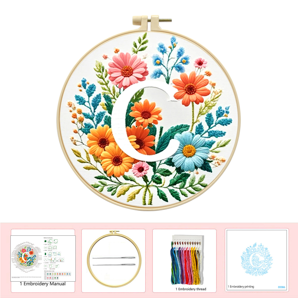 Hecho a mano flores y plantas europeas bordadas paquetes de materialdiy inglés 26 letras simple principiante nivel de bordado al por mayor