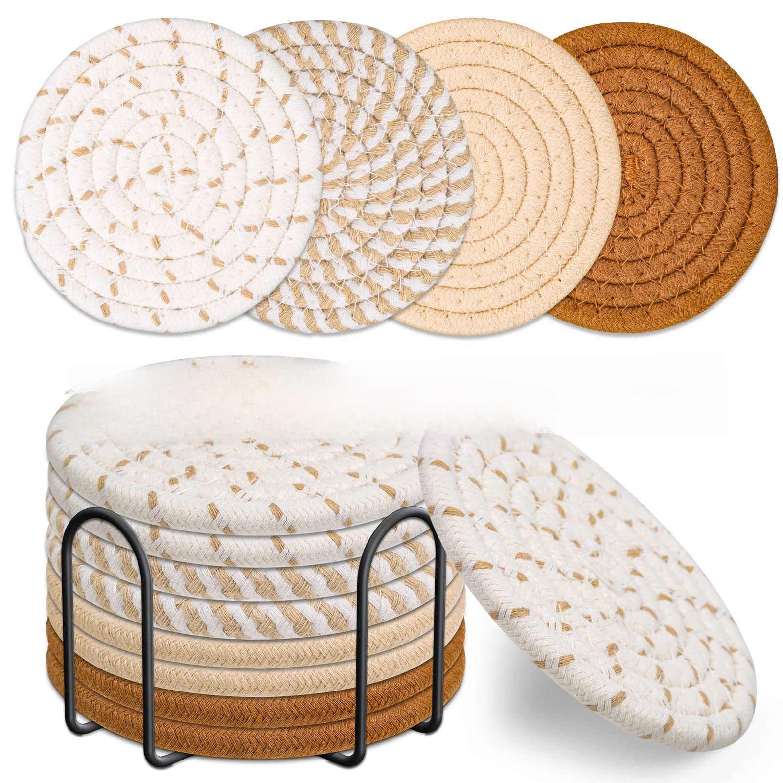 Amazon hot-selling cotton rope placemat 8-piece set with shelf…