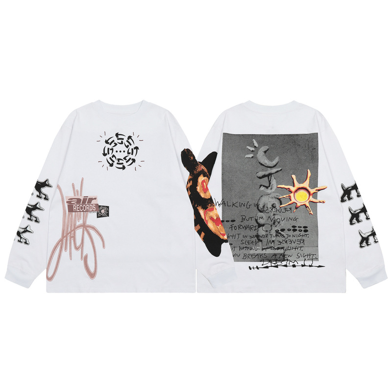 Travis Scott Cactus Jack abstract photo printed letter White round neck long sleeve T-shirt base
