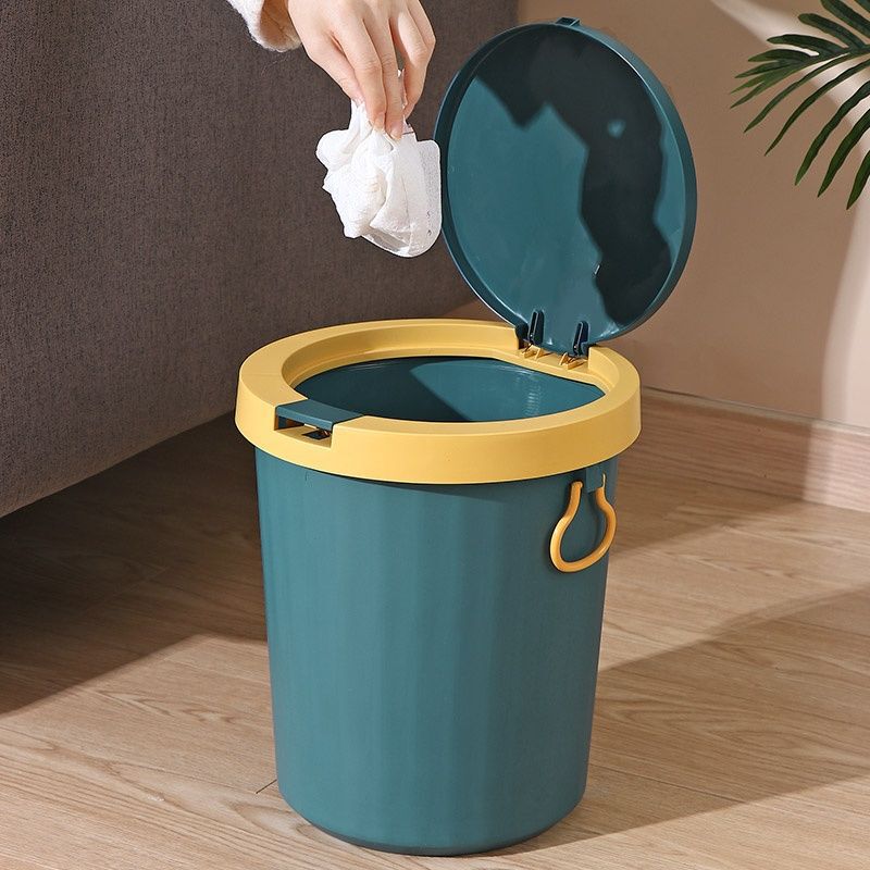 Light Luxury Style Trash Can with Handle for Home Use in Living Room, Bedroom, Kitchen, Office, and Bathroom, with a Press-Type Lid