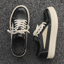 RO男鞋正确版头层牛皮低帮板鞋美式高街黑白增高休闲鞋厚底潮鞋子