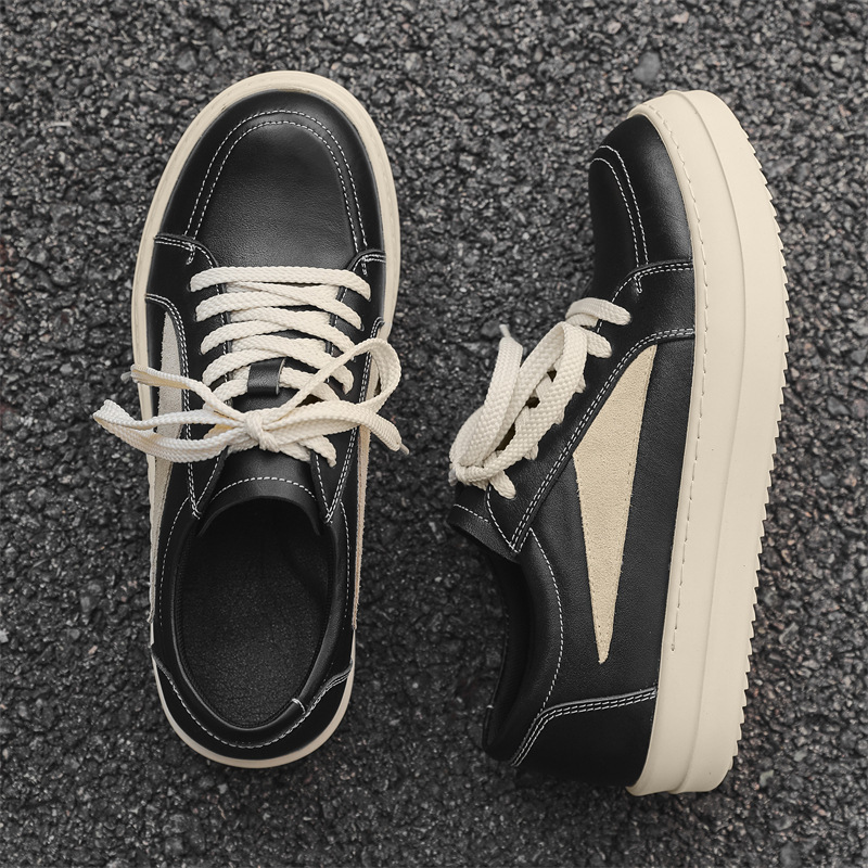 Ro Men's Shoes Correct Version First Layer Cowhide Low-Top Sneakers American High Street Black and White Height-Increasing Casual Shoes Thick-Soled Trendy Shoes Ro Men's Shoes Correct Version First Layer Cowhide Low-Top Sneakers American High Street Black and White Height-Increasing Casual Shoes Thick-Soled Trendy Shoes