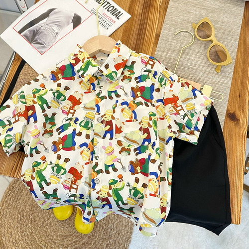 Children's short-sleeved floral shirts children's Korean shirts children's trendy summer tops cartoon 2024 new baby tops