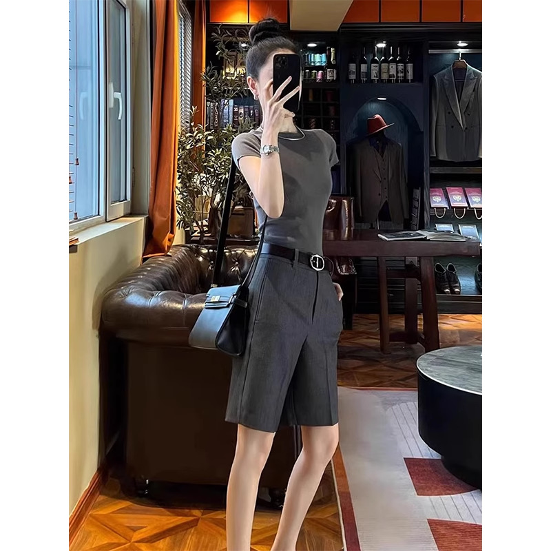 Quần short nữ dáng rộng ống suông chất vải mỏng mặc ngoài mùa hè — Màu đen (không có thắt lưng) chi tiết 5