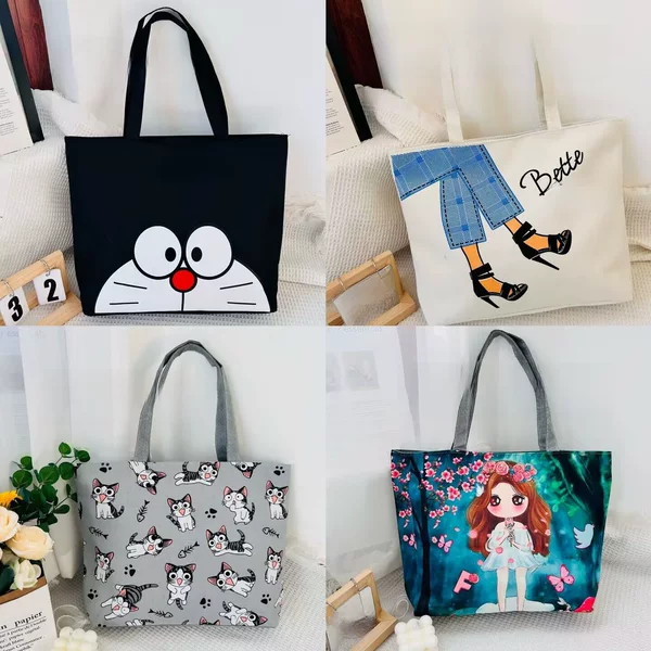 New Printed Shoulder Bag, Hand-Held Canvas Women's Bag, Large Capacity Korean Style Tote Bag, Artistic Student Book Bag