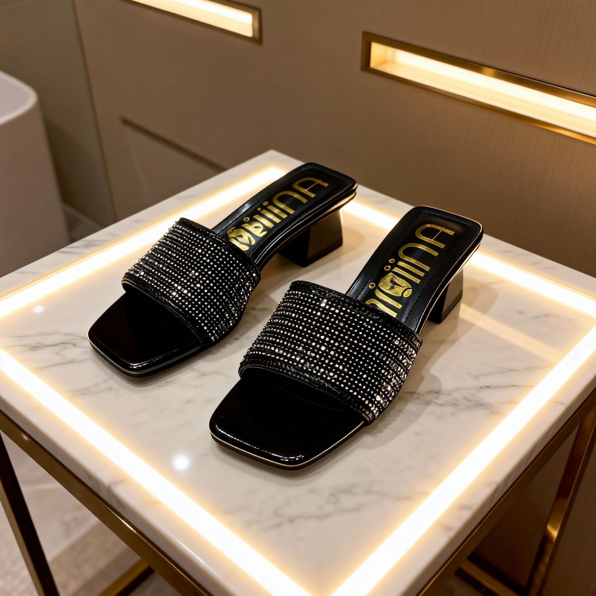 Zapatillas de tacón grueso de verano para mujer, sin cordones, para uso exterior, con pedrería, estilo moderno, suministro exclusivo transfronterizo de fábrica.