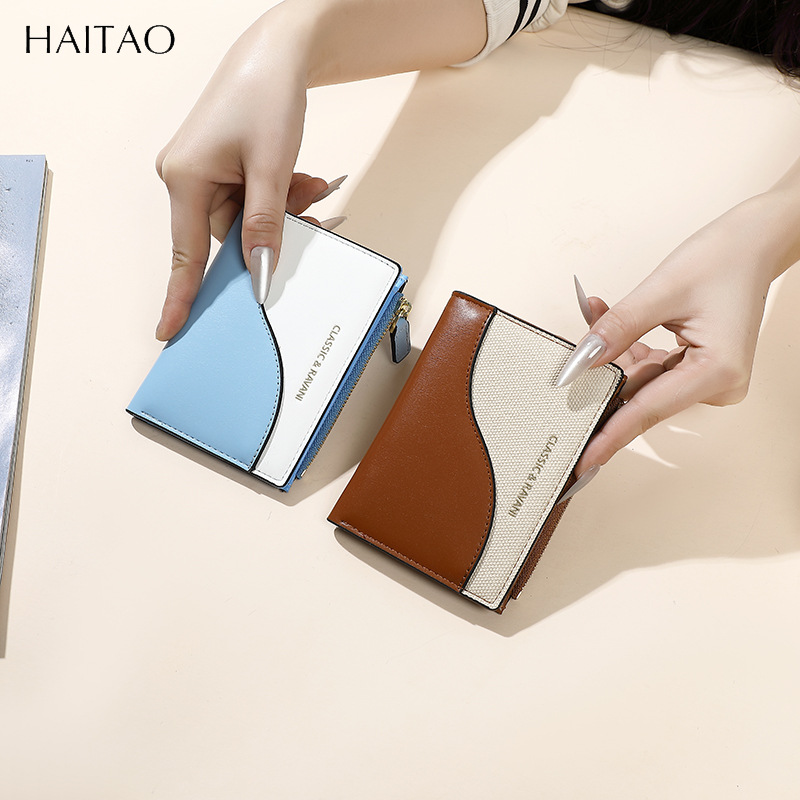 Cartera de venta caliente transfronteriza para mujeres 2024 nueva textura de la cartera de mujeres estilo coreano color contraste cartera corta