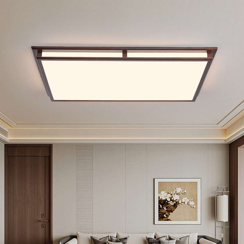 Madera sólida nueva china sala de estar rectangular luz de techo atmósfera moderna china color nuez lámpara de dormitorio 667L