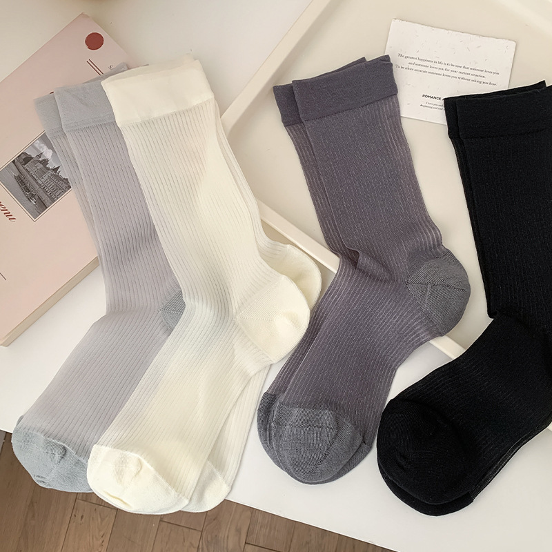 South Korea's Dongdaemun Miu Ballet Style Mid-Calf Socks for Women, Summer Thin Long Stockings with Small Leather Shoes