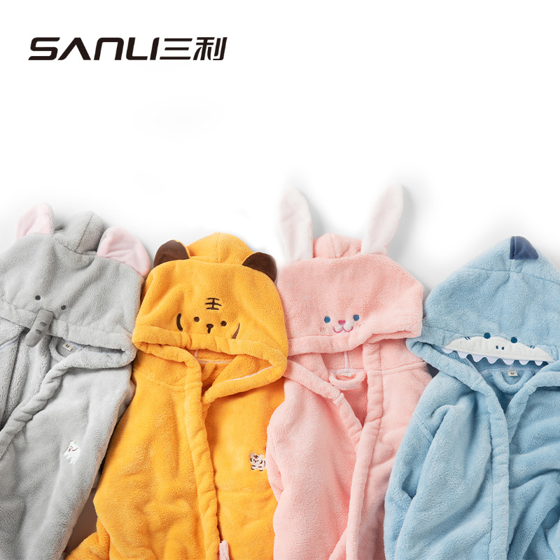 [Preventa] Sanli toallas bata de baño para niños bata de dibujos animados bata de baño con sombrero bata de coral terciopelo ropa para el hogar pijamas para hombres y mujeres