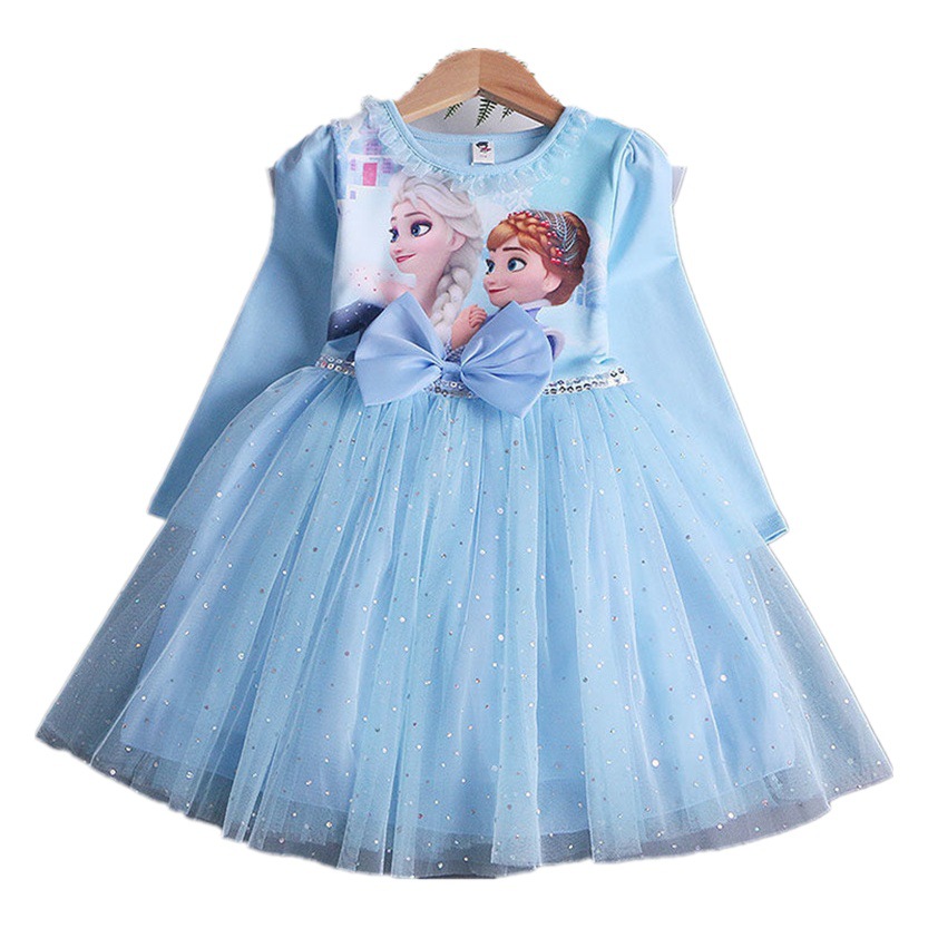 Nuevo vestido de princesa Elsa 2025 Primavera Vestido de manga larga para niñas Primavera y otoño Vestido de tul esponjoso Elsa para niñas