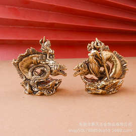 纯黄铜美杜莎大战鱼龙家居装饰铜器金属工艺品装饰美杜莎黄铜摆件