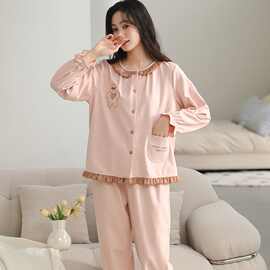 女士新款冰丽绒秋冬季长袖睡衣开衫可爱速热保暖家居服少女款套装