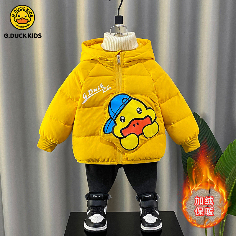 小黄鸭男童羽绒棉衣2025新款宝宝加绒加厚棉服儿童冬款洋气外套潮