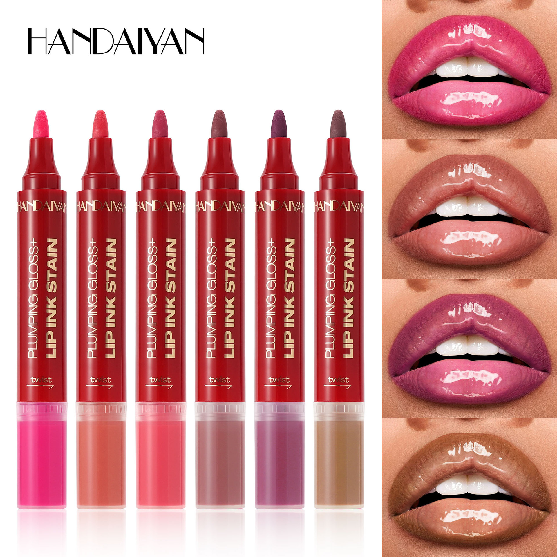 Transfronterizo doble lápiz labial aceite labial líquido acuarela lápiz labial HANDAIYAN lipstick aceite labial humectante fácil de colorear lipstick