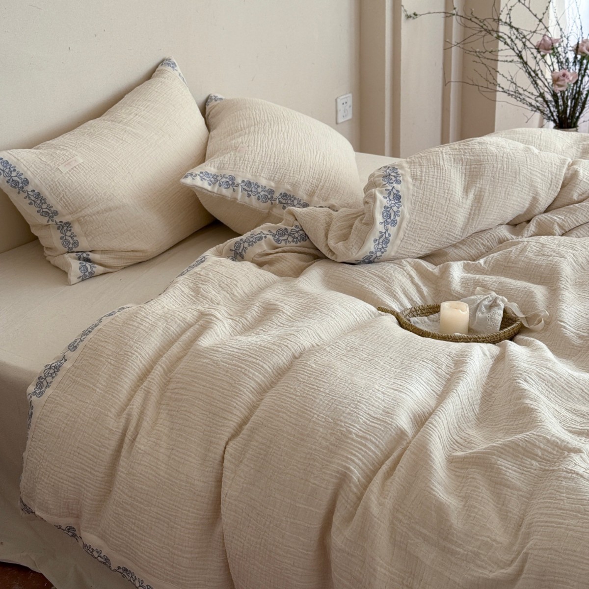 Completo letto foresta minimalista retrò in cotone e lino_voghion.com