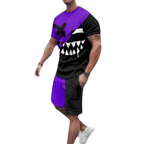 Summer Street Fun Short-Sleeve Short Shorts Set 3D Print Fashion Men's T-Shirts Two Pcs Set