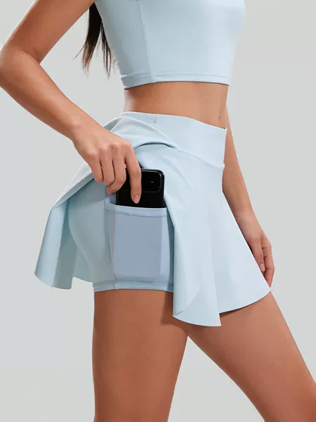 New side-pocket breathable sports skirt-pants, slim-fit for running, fitness, and tennis, anti-exposure, faux two-piece yoga skirt
