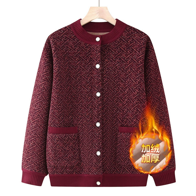 Среднего и пожилого возраста пальто имитация норкового бархата с пуговицами мамы новый костюм бабушки теплый свитер с круглым вырезом свитер кардиган