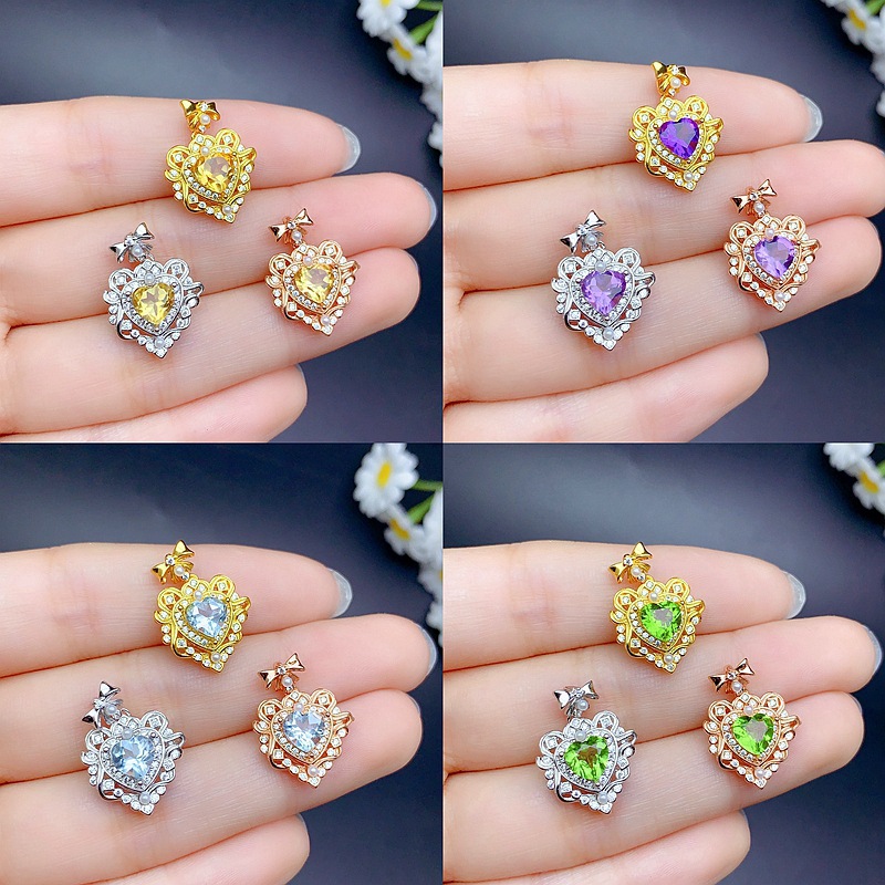 S925 Sterling Silver Inlaid Heart-Shaped Gemstone Pendant with a Design That Is Light and Luxurious, Fashionable Jewelry Gift for Girlfriend, Direct from the Manufacturer