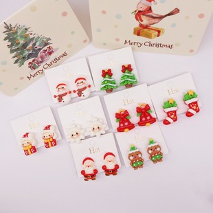 Christmas earrings children's ear clip Christmas tree old snowman cute cartoon earrings earrings wholesale
