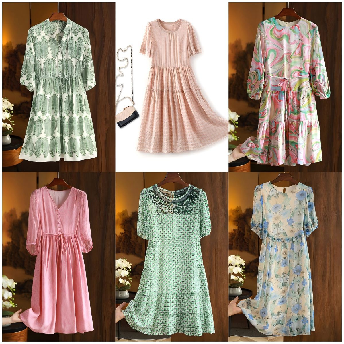 Váy lụa maxi nữ thắt eo mùa hè — D03L08 - Xanh lá cây