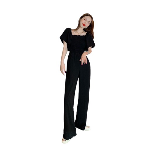 Wide-leg jumpsuits for women's summer  new style, thin, high-end, small, waist, thin, square collar, temperament jumpsuits