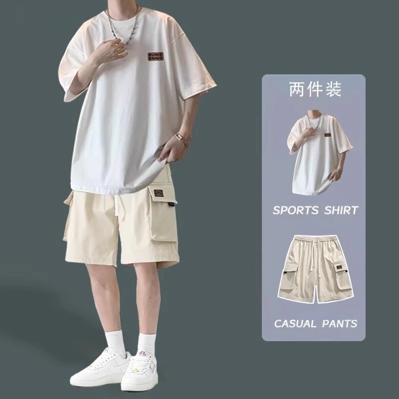 Short-Sleeved Shorts Suit for Men, Cool and Handsome Summer Loose Casual Sports Suit, Handsome Student Two-Piece Suit