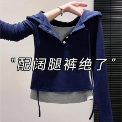 假两件长袖上衣女2025早秋新款女装韩系慵懒风修身显瘦T恤女A7540