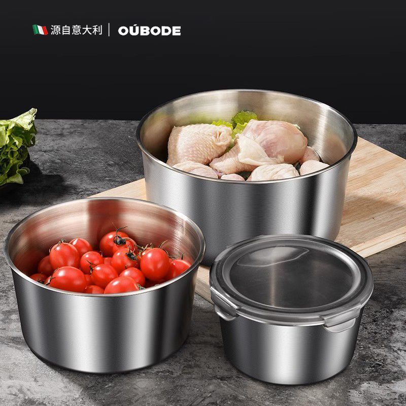 Caja de almacenamiento redonda de acero inoxidable caja de almacenamiento de refrigerador de grado alimenticio caja de almacenamiento al aire libre caja de comidas de campamento doméstica