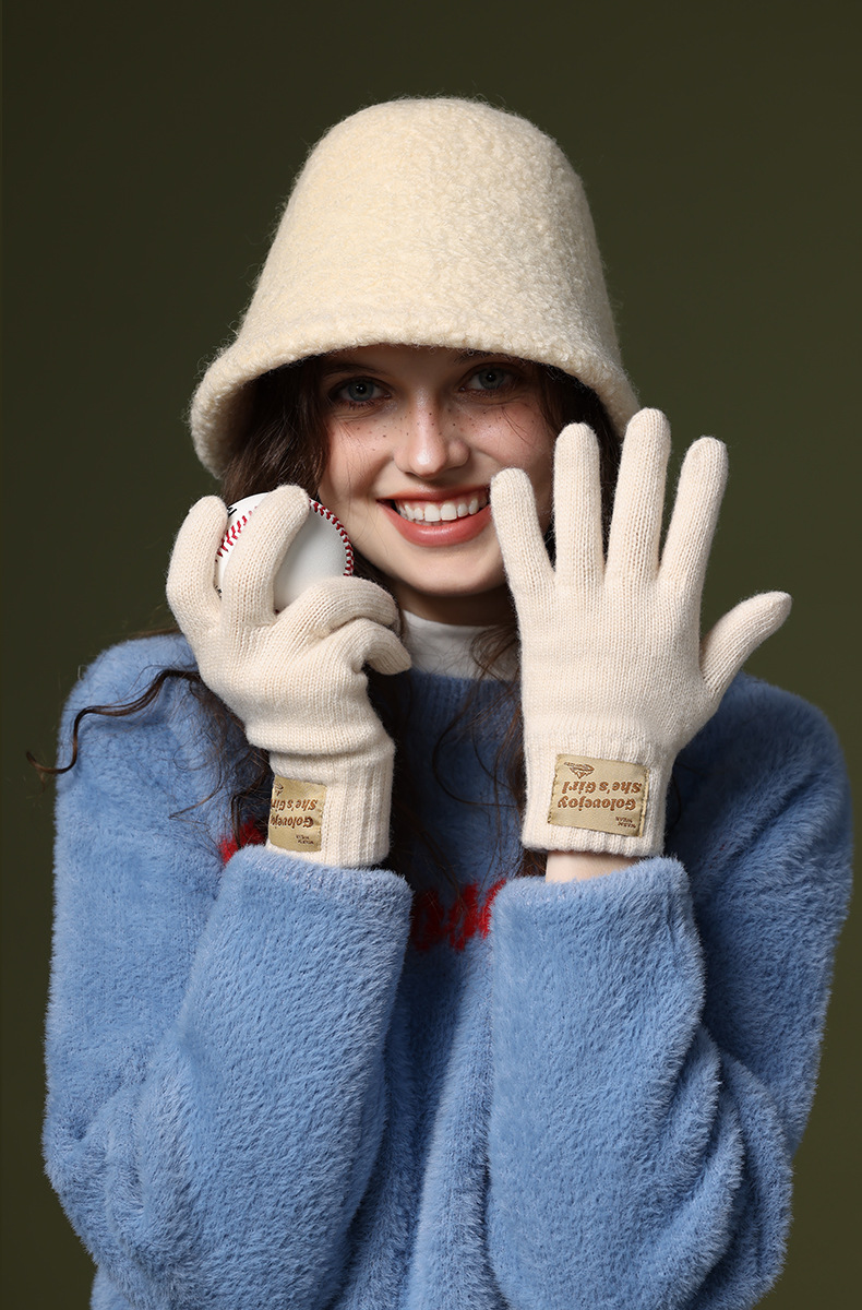 Knitted Wool Gloves For Women Windproof Thermal Fleece Lined_voghion.com