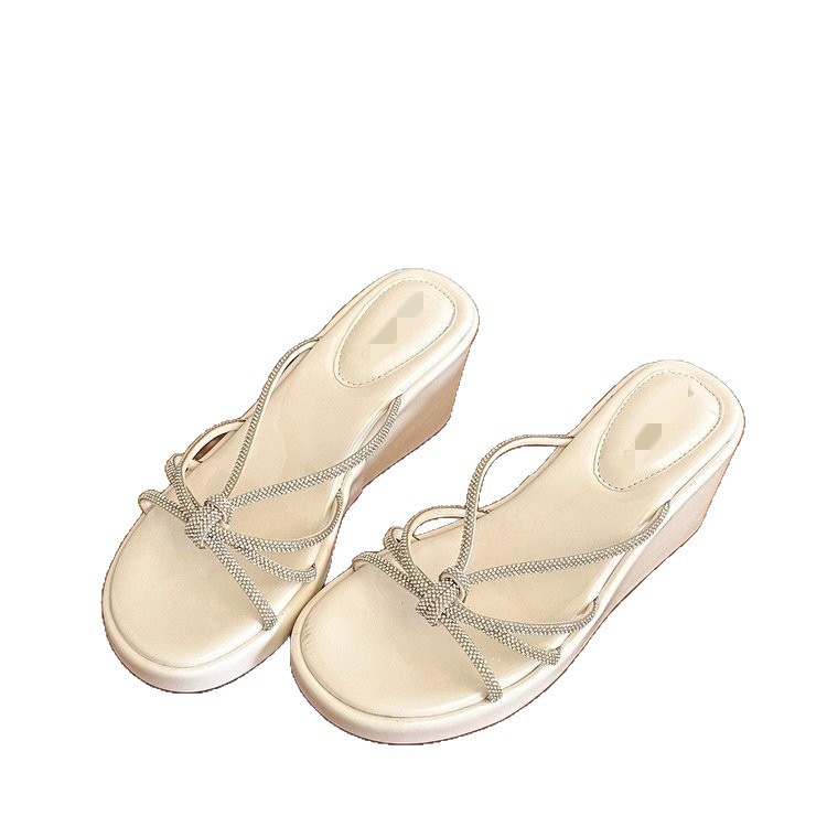 Temperamento francés de diamante de cinturón delgado de pendiente de zapatillas de taco para mujeres de verano 06 nuevo estilo universal hermoso antideslizante zapatillas image 5