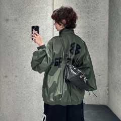 2025早春新款原标巴黎B家黑胶带冲锋衣拉链长袖宽松夹克外套男女