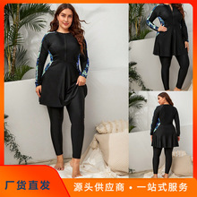 亚马逊跨境2025年爆款大码泳衣拉链显瘦女款分体长袖防晒冲浪泳装