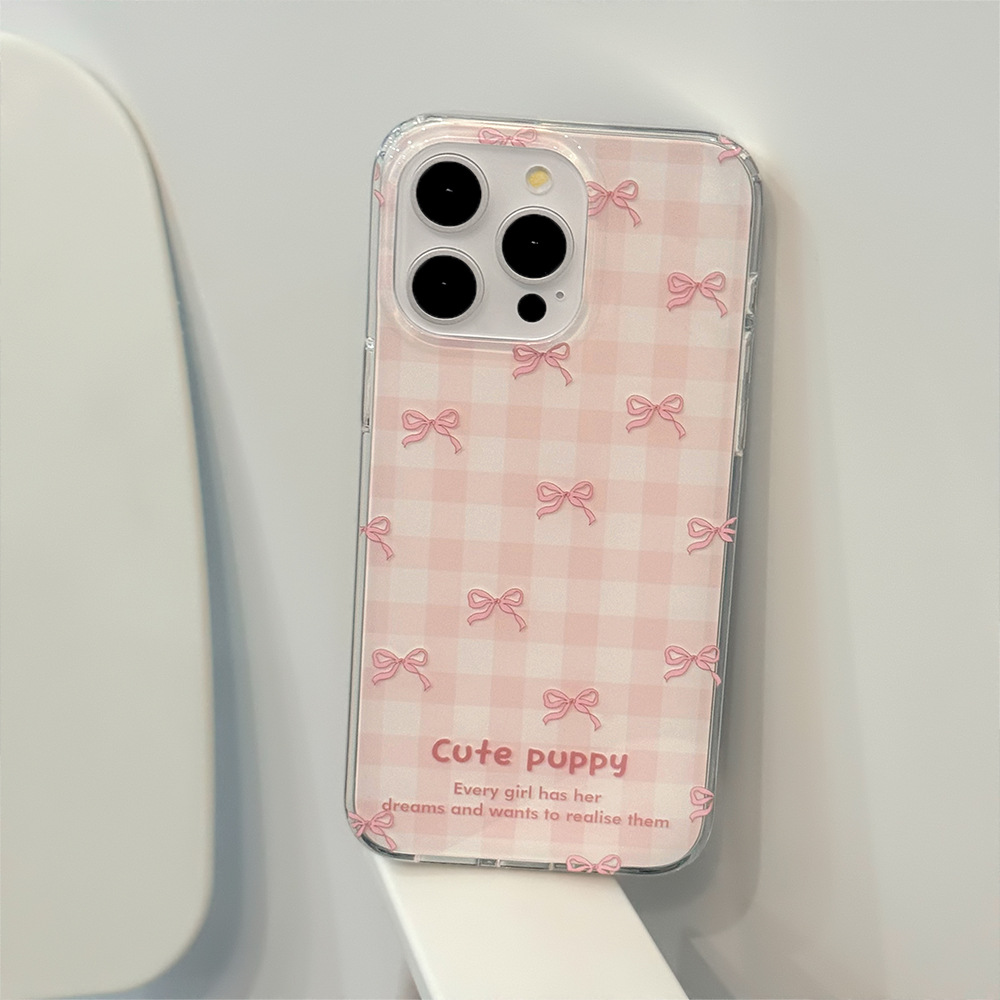 Protective Phone Case With Pink Grid Design For Iphone Models_voghion.com