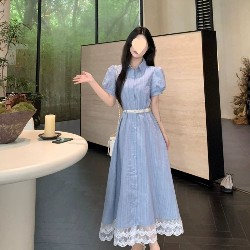 Пышное кружевное французское платье больших размеров, женское летнее новое высококачественное плотно прилегающее платье средней длины для похудения