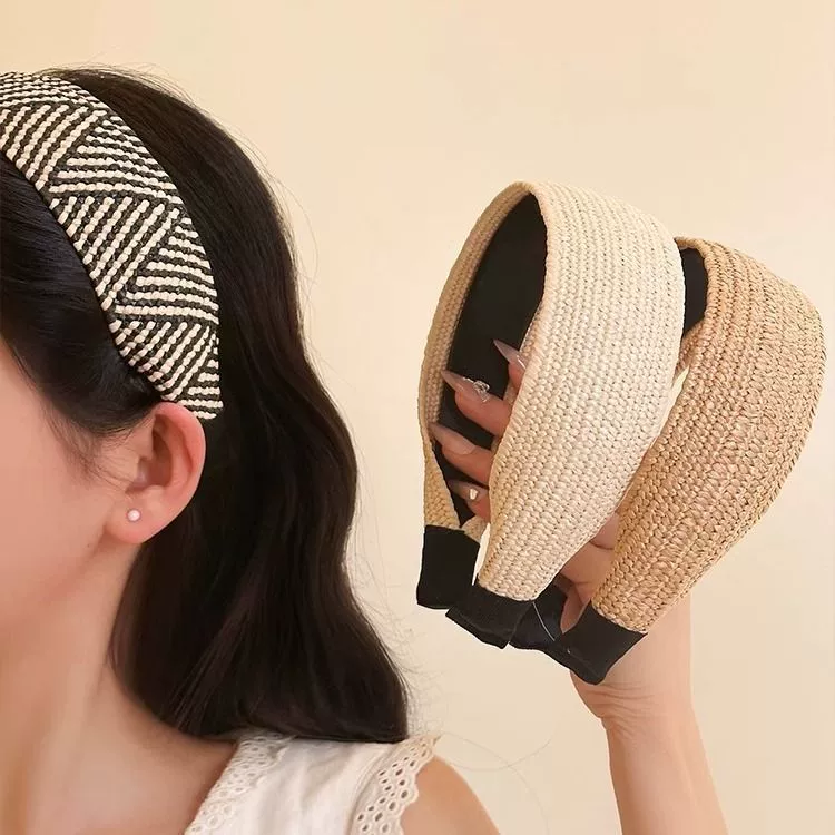 Retro straw headband, hair accessory, high-quality style