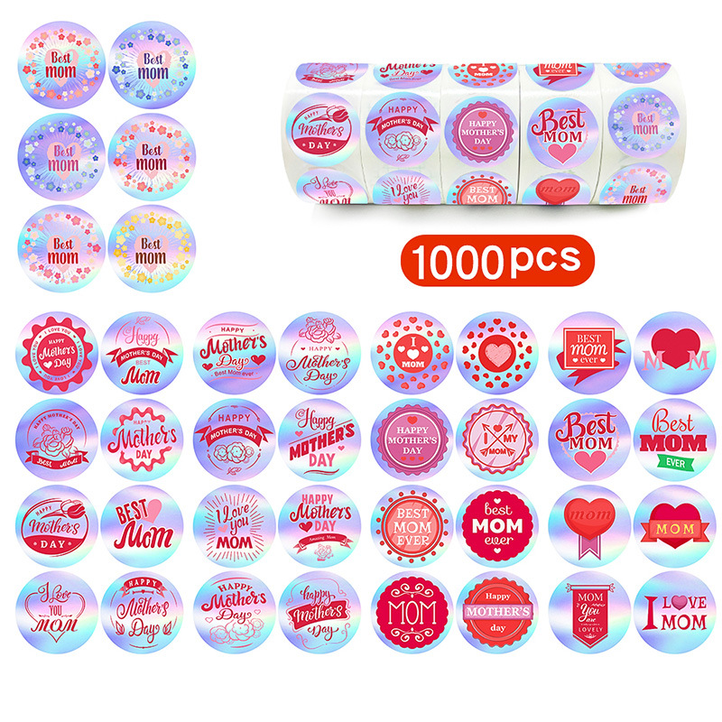 1000贴,母亲节主题,全息镭射贴纸,适用信封日记本节日派对装饰贴