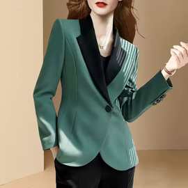 欧美设计感气质绿色西装外套女2023春季新款时尚休闲搭配西服